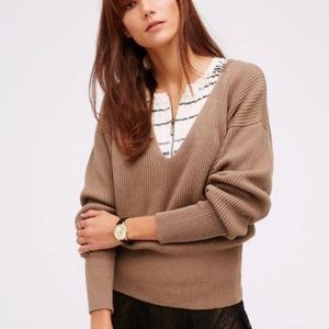 Free People Allure Pullover Sweater Taupe V Neck